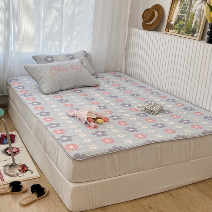 91家纺网 家纺一手货源 找家纺 昔可 2022新款ins风小清新床笠款乳胶凉席三件套 床笠款-浪漫仲夏