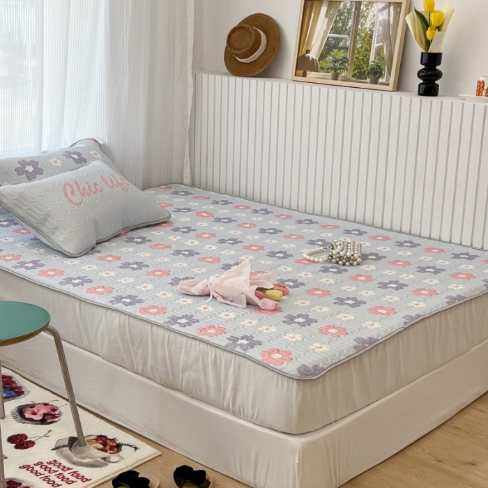 91家纺网 家纺一手货源 找家纺 昔可 2022新款ins风小清新床笠款乳胶凉席三件套 床笠款-浪漫仲夏