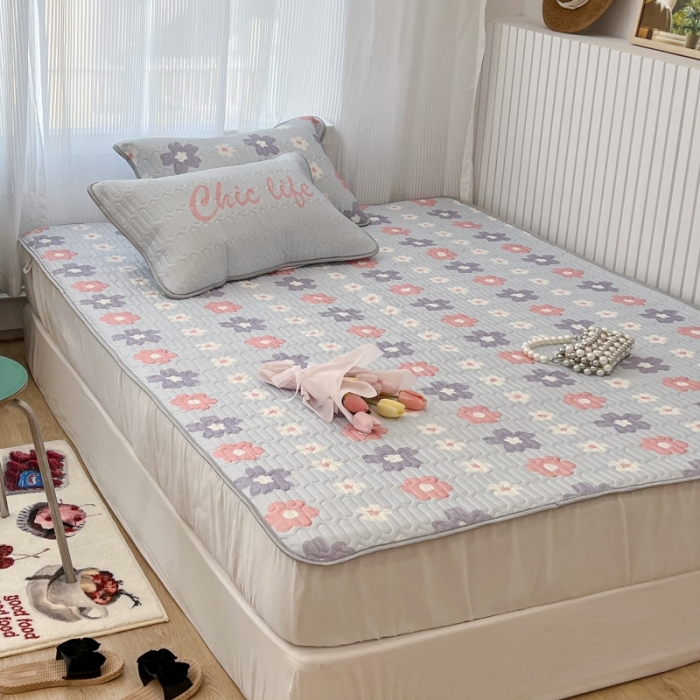 91家纺网 家纺一手货源 找家纺 昔可 2022新款ins风小清新床笠款乳胶凉席三件套 床笠款-浪漫仲夏