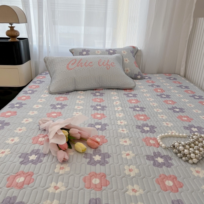 91家纺网 家纺一手货源 找家纺 昔可 2022新款ins风小清新床笠款乳胶凉席三件套 床笠款-浪漫仲夏