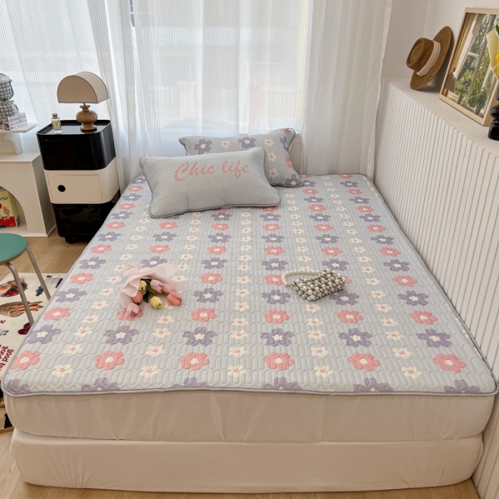 91家纺网 家纺一手货源 找家纺 昔可 2022新款ins风小清新床笠款乳胶凉席三件套 床笠款-浪漫仲夏