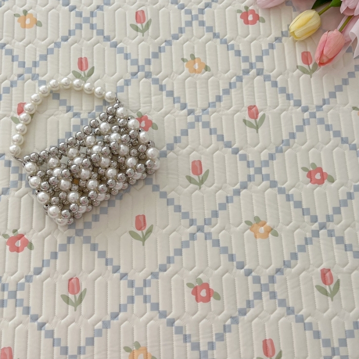 91家纺网 家纺一手货源 找家纺 昔可 2022新款ins风小清新床笠款乳胶凉席三件套 床笠款-菱形小花浅蓝