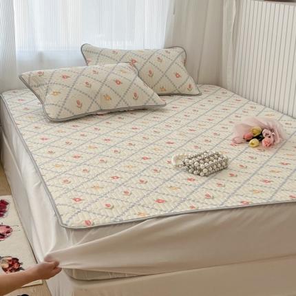 昔可 2022新款ins风小清新床笠款乳胶凉席三件套 床笠款-菱形小花浅蓝