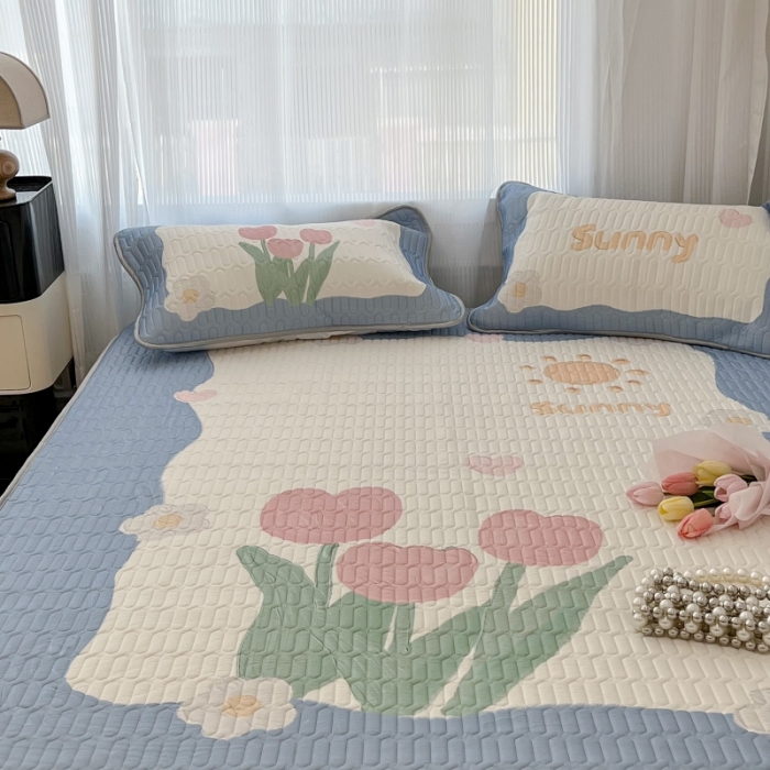 91家纺网 家纺一手货源 找家纺 昔可 2022新款ins风小清新床笠款乳胶凉席三件套 床笠款-夏日郁金香