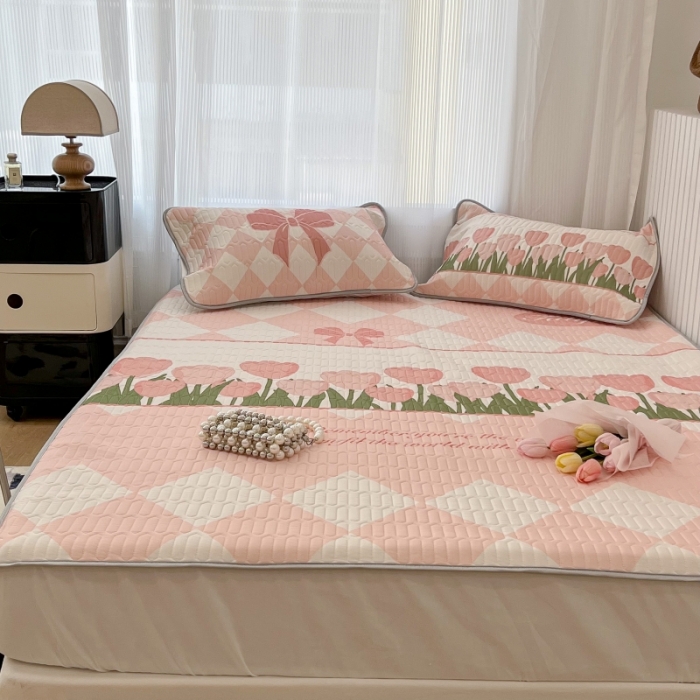 91家纺网 家纺一手货源 找家纺 昔可 2022新款ins风小清新床笠款乳胶凉席三件套 床笠款-郁金朵朵