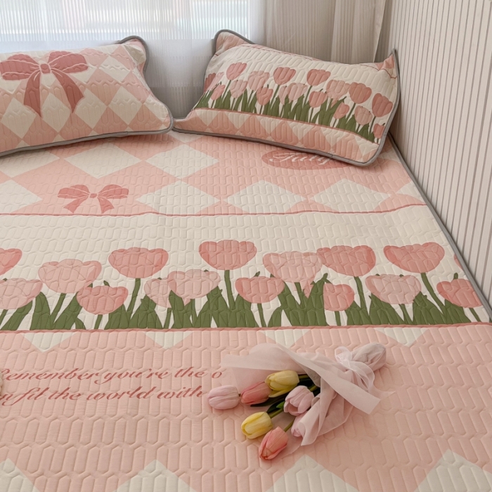 91家纺网 家纺一手货源 找家纺 昔可 2022新款ins风小清新床笠款乳胶凉席三件套 床笠款-郁金朵朵