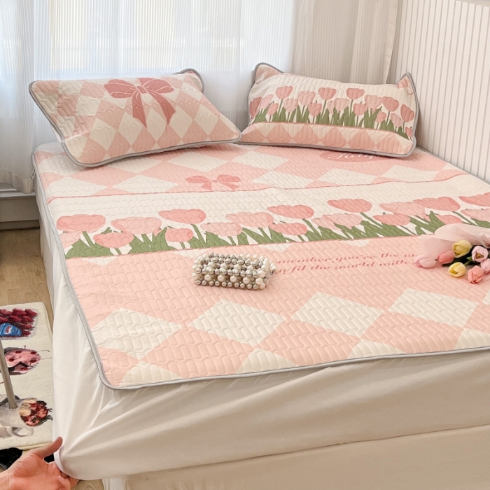 91家纺网 家纺一手货源 找家纺 昔可 2022新款ins风小清新床笠款乳胶凉席三件套 床笠款-郁金朵朵