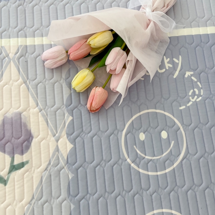 91家纺网 家纺一手货源 找家纺 昔可 2022新款ins风小清新床笠款乳胶凉席三件套 床笠款-紫色半夏