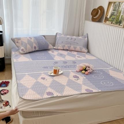 昔可 2022新款ins风小清新床笠款乳胶凉席三件套 床笠款-紫色半夏