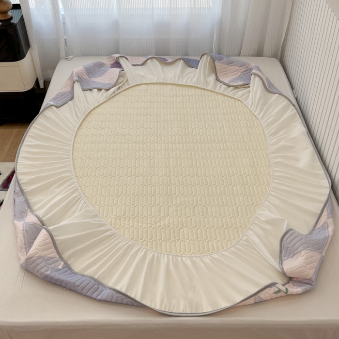 91家纺网 家纺一手货源 找家纺 昔可 2022新款ins风小清新床笠款乳胶凉席三件套 床笠款-紫色半夏