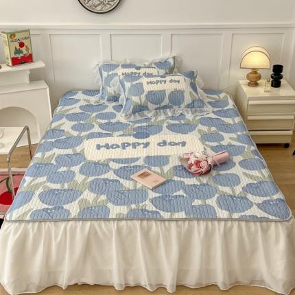 91家纺网 家纺一手货源 找家纺 昔可 2022新款ins风小清新床裙款乳胶凉席三件套 床裙款-海德公园