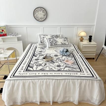 91家纺网 家纺一手货源 找家纺 昔可 2022新款ins风小清新床裙款乳胶凉席三件套 床裙款-后花园