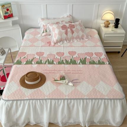 91家纺网 家纺一手货源 找家纺 昔可 2022新款ins风小清新床裙款乳胶凉席三件套 床裙款-郁金朵朵