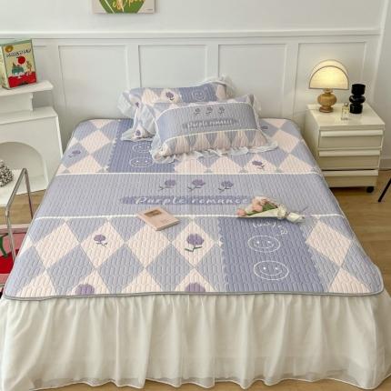 91家纺网 家纺一手货源 找家纺 昔可 2022新款ins风小清新床裙款乳胶凉席三件套 床裙款-紫色半夏