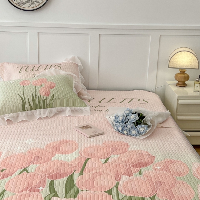 91家纺网 家纺一手货源 找家纺 昔可 2022新款ins风小清新床裙款乳胶凉席三件套 床裙款-粉色仙本娜