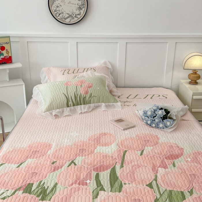 91家纺网 家纺一手货源 找家纺 昔可 2022新款ins风小清新床裙款乳胶凉席三件套 床裙款-粉色仙本娜