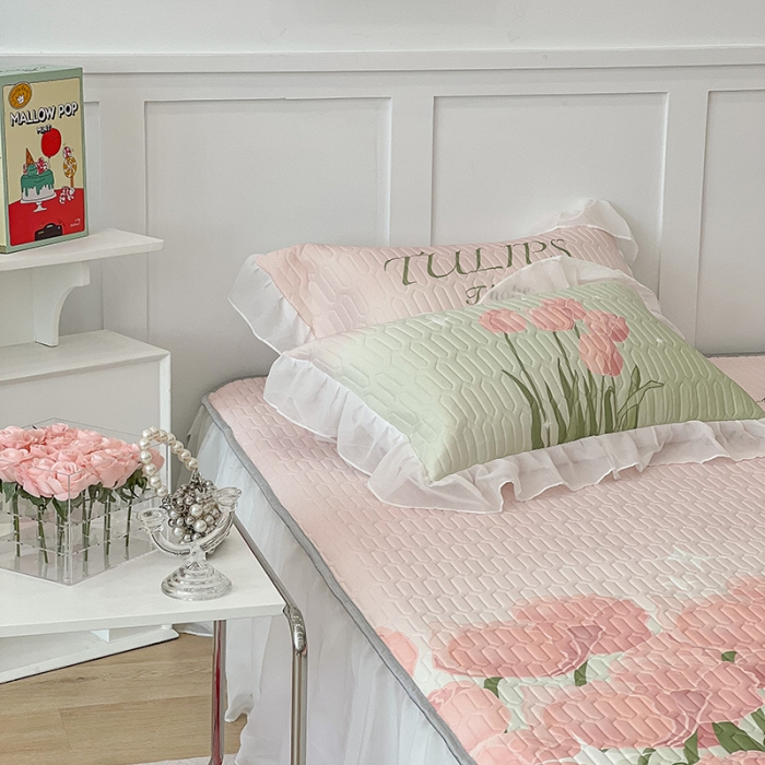 91家纺网 家纺一手货源 找家纺 昔可 2022新款ins风小清新床裙款乳胶凉席三件套 床裙款-粉色仙本娜