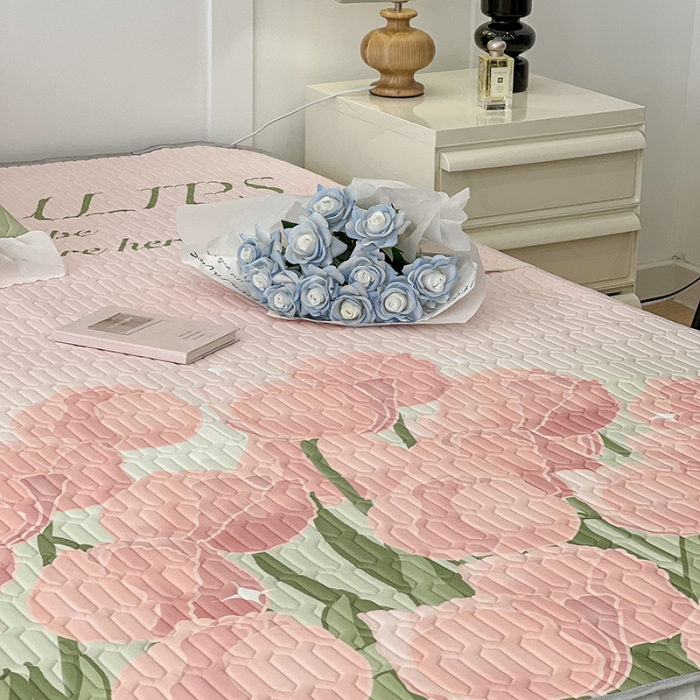 91家纺网 家纺一手货源 找家纺 昔可 2022新款ins风小清新床裙款乳胶凉席三件套 床裙款-粉色仙本娜