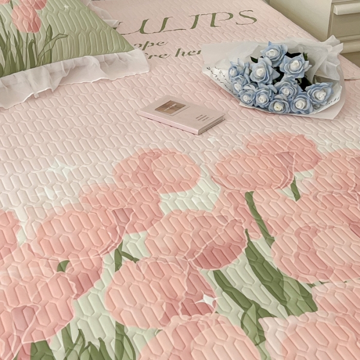 91家纺网 家纺一手货源 找家纺 昔可 2022新款ins风小清新床裙款乳胶凉席三件套 床裙款-粉色仙本娜