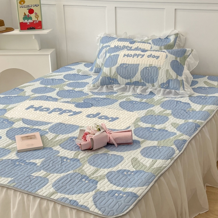 91家纺网 家纺一手货源 找家纺 昔可 2022新款ins风小清新床裙款乳胶凉席三件套 床裙款-海德公园