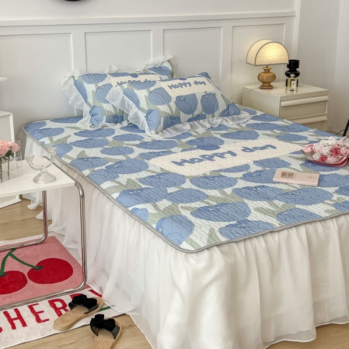 91家纺网 家纺一手货源 找家纺 昔可 2022新款ins风小清新床裙款乳胶凉席三件套 床裙款-海德公园