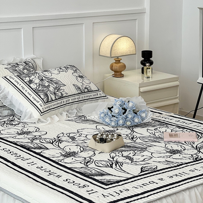 91家纺网 家纺一手货源 找家纺 昔可 2022新款ins风小清新床裙款乳胶凉席三件套 床裙款-后花园