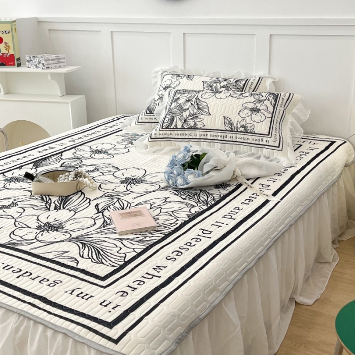 91家纺网 家纺一手货源 找家纺 昔可 2022新款ins风小清新床裙款乳胶凉席三件套 床裙款-后花园