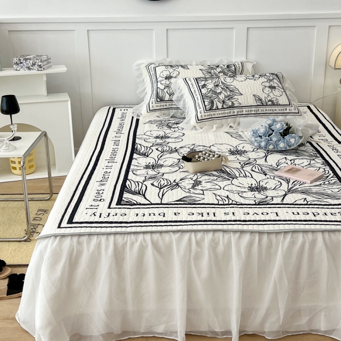 91家纺网 家纺一手货源 找家纺 昔可 2022新款ins风小清新床裙款乳胶凉席三件套 床裙款-后花园