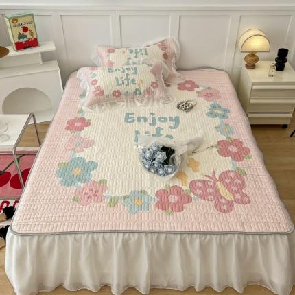 昔可 2022新款ins风小清新床裙款乳胶凉席三件套 床裙款-蝴蝶画框