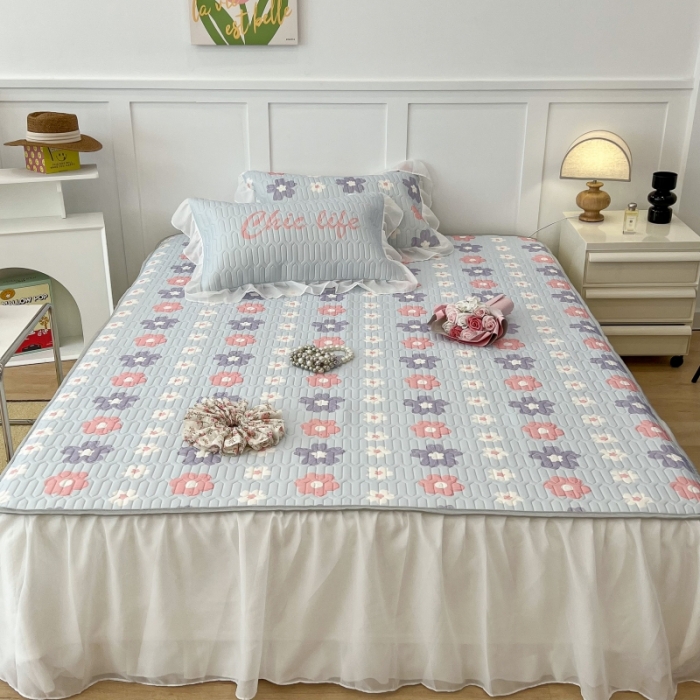 91家纺网 家纺一手货源 找家纺 昔可 2022新款ins风小清新床裙款乳胶凉席三件套 床裙款-浪漫仲夏