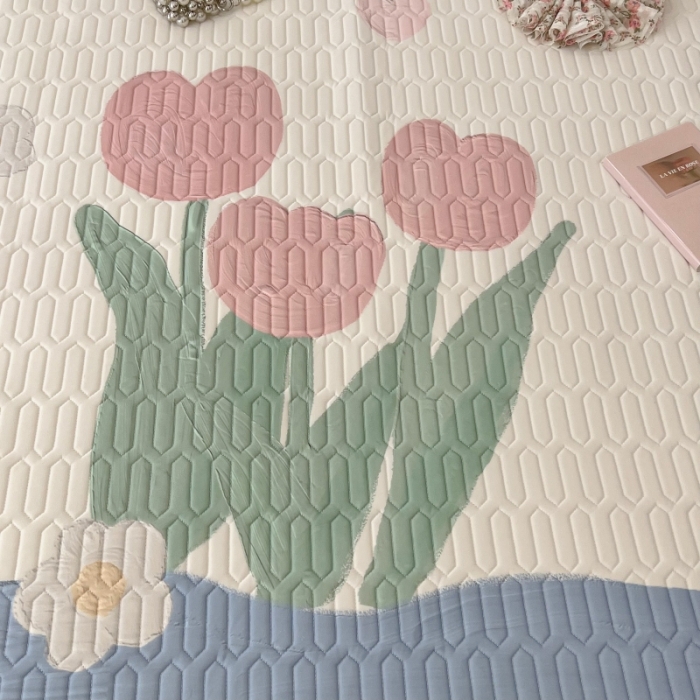 91家纺网 家纺一手货源 找家纺 昔可 2022新款ins风小清新床裙款乳胶凉席三件套 床裙款-夏日郁金香