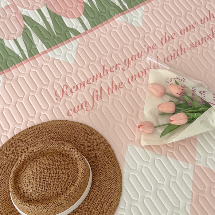 91家纺网 家纺一手货源 找家纺 昔可 2022新款ins风小清新床裙款乳胶凉席三件套 床裙款-郁金朵朵