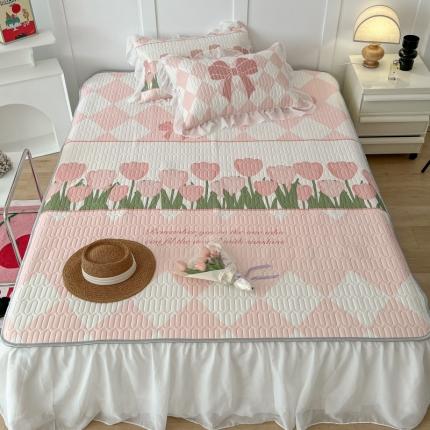 昔可 2022新款ins风小清新床裙款乳胶凉席三件套 床裙款-郁金朵朵