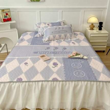 昔可 2022新款ins风小清新床裙款乳胶凉席三件套 床裙款-紫色半夏