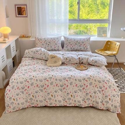 91家纺网 家纺一手货源 找家纺 田野 2022新款13372全棉小清新印花四件套 奇异果