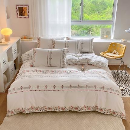 91家纺网 家纺一手货源 找家纺 田野 2022新款13372全棉小清新印花四件套 西米