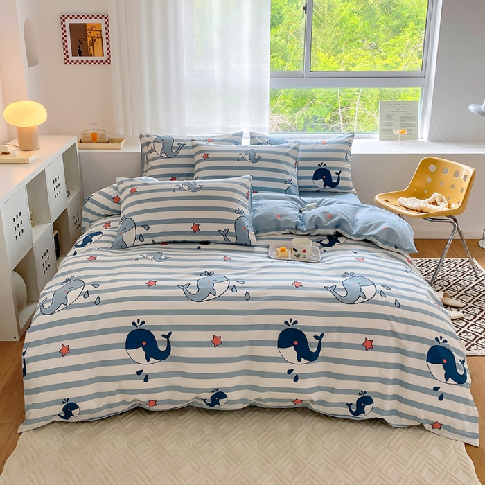 91家纺网 家纺一手货源 找家纺 田野 2022新款13372全棉小清新印花四件套 海豚之恋