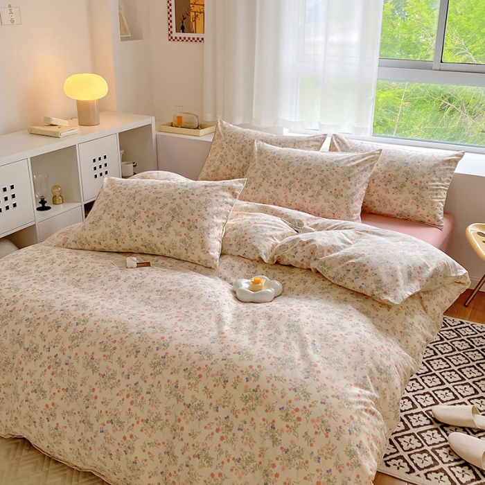 91家纺网 家纺一手货源 找家纺 田野 2022新款13372全棉小清新印花四件套 花束