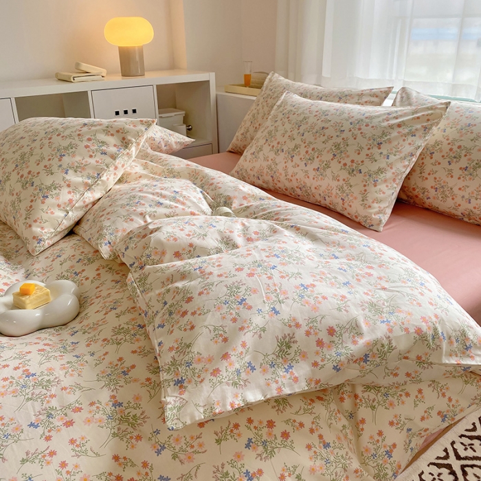 91家纺网 家纺一手货源 找家纺 田野 2022新款13372全棉小清新印花四件套 花束