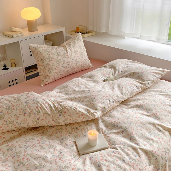 91家纺网 家纺一手货源 找家纺 田野 2022新款13372全棉小清新印花四件套 花束