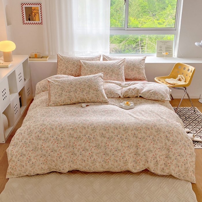 91家纺网 家纺一手货源 找家纺 田野 2022新款13372全棉小清新印花四件套 花束