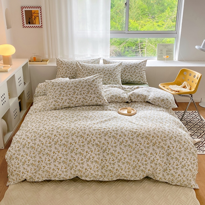 91家纺网 家纺一手货源 找家纺 田野 2022新款13372全棉小清新印花四件套 景色