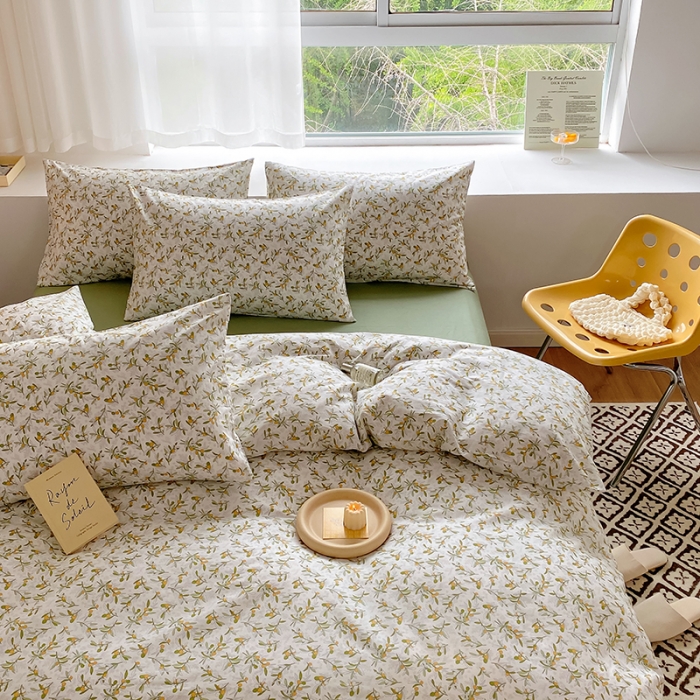 91家纺网 家纺一手货源 找家纺 田野 2022新款13372全棉小清新印花四件套 景色