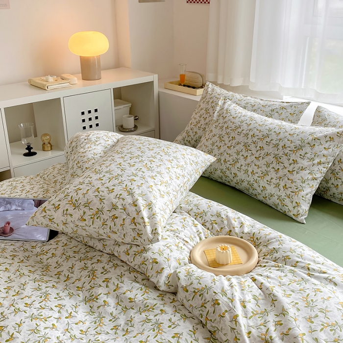 91家纺网 家纺一手货源 找家纺 田野 2022新款13372全棉小清新印花四件套 景色