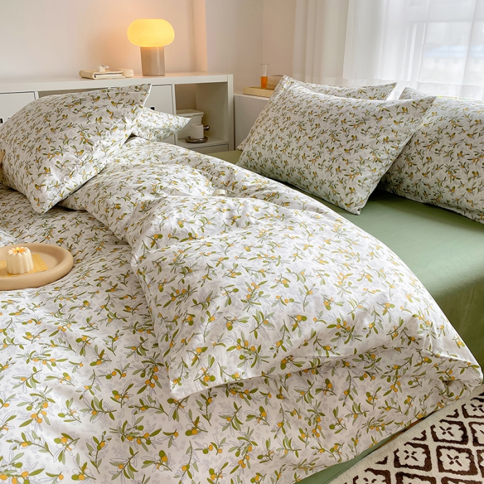 91家纺网 家纺一手货源 找家纺 田野 2022新款13372全棉小清新印花四件套 景色