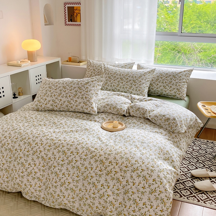 91家纺网 家纺一手货源 找家纺 田野 2022新款13372全棉小清新印花四件套 景色