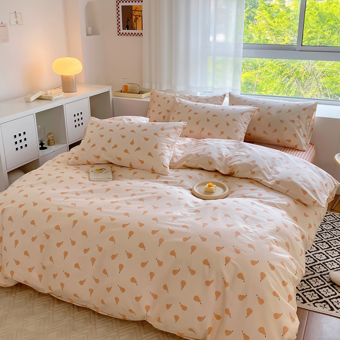 91家纺网 家纺一手货源 找家纺 田野 2022新款13372全棉小清新印花四件套 梨落