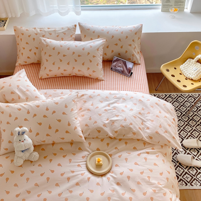 91家纺网 家纺一手货源 找家纺 田野 2022新款13372全棉小清新印花四件套 梨落