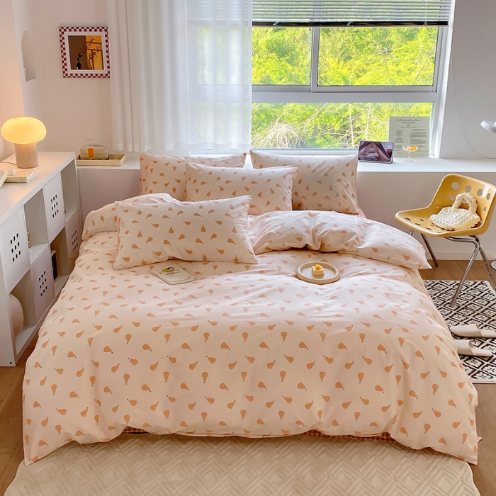 91家纺网 家纺一手货源 找家纺 田野 2022新款13372全棉小清新印花四件套 梨落