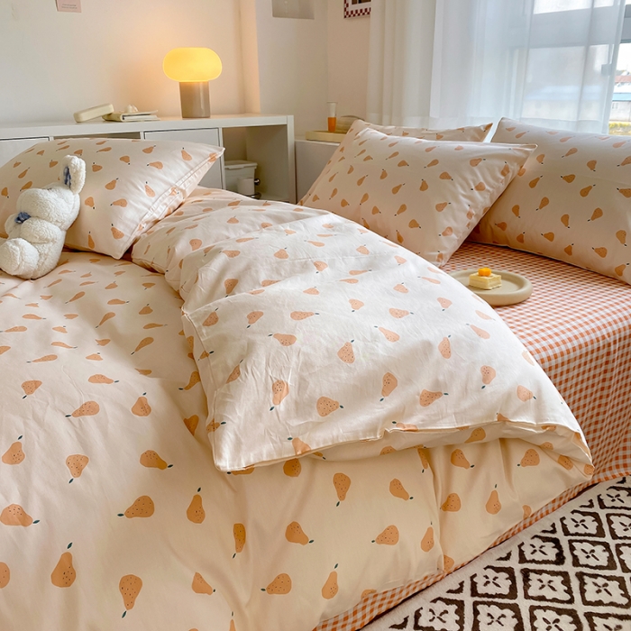 91家纺网 家纺一手货源 找家纺 田野 2022新款13372全棉小清新印花四件套 梨落